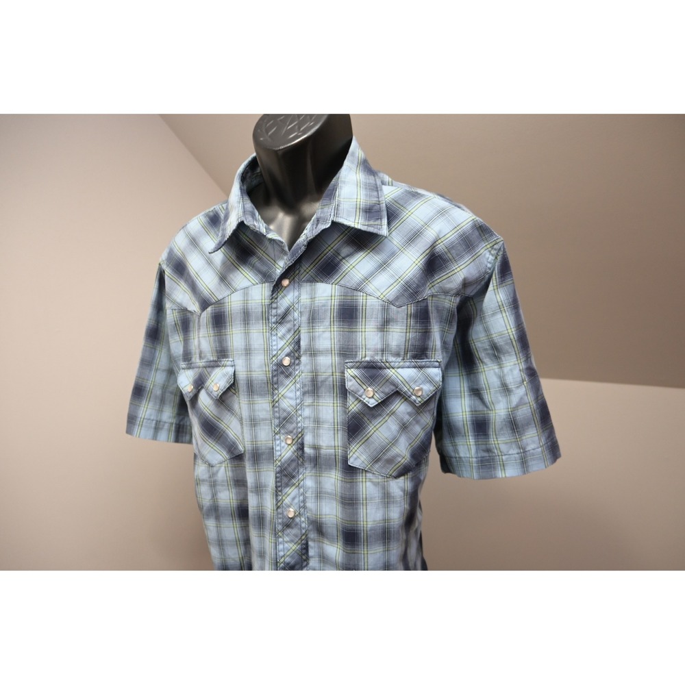 Wrangler Western Pearl Snaps Button Up Shirt Mens 2XL Plaid Good Short Sleeve
